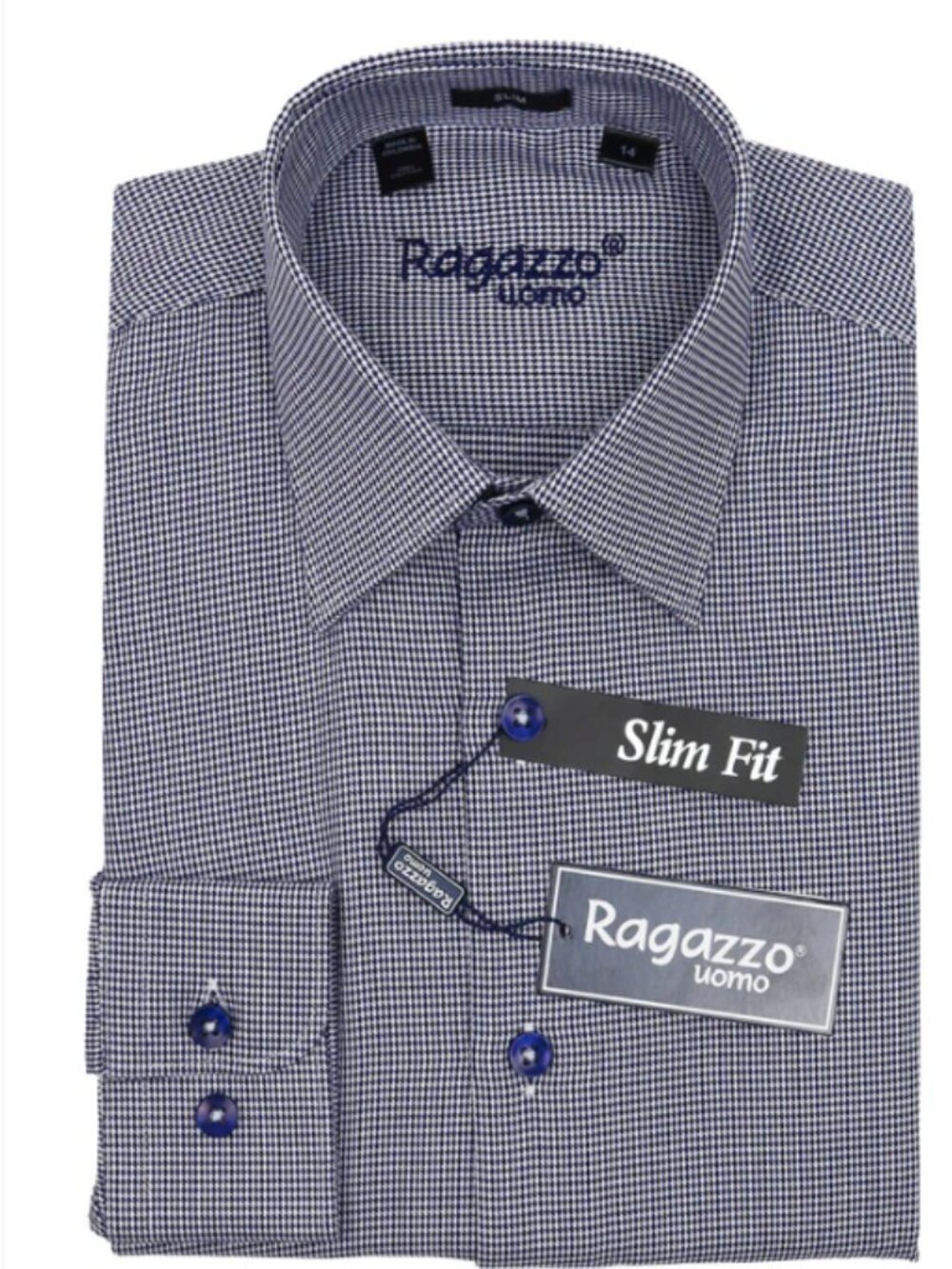 Ragazzo 34892 Boy's Slim Fit Dress Shirt - Neat - Dark Blue 14 Slim
